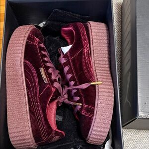 FENTY PUMA - Women's Velvet Platform Sneakers in Burgundy
